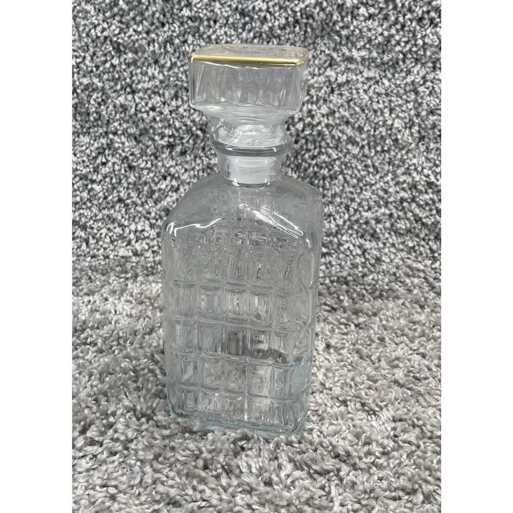 Glass Liquor Decanter Bottle Square Cut Lid 9 In X 3.5 In Home New Sealed